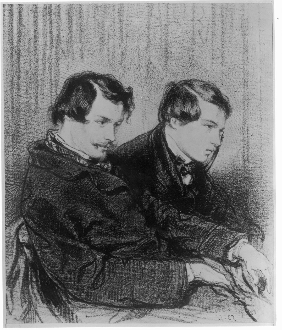 Edmond de Goncourt (1822-86) ja Jules de Goncourt (1830-70) laatikossa teatterissa, 1853 tekijältä Paul Gavarni