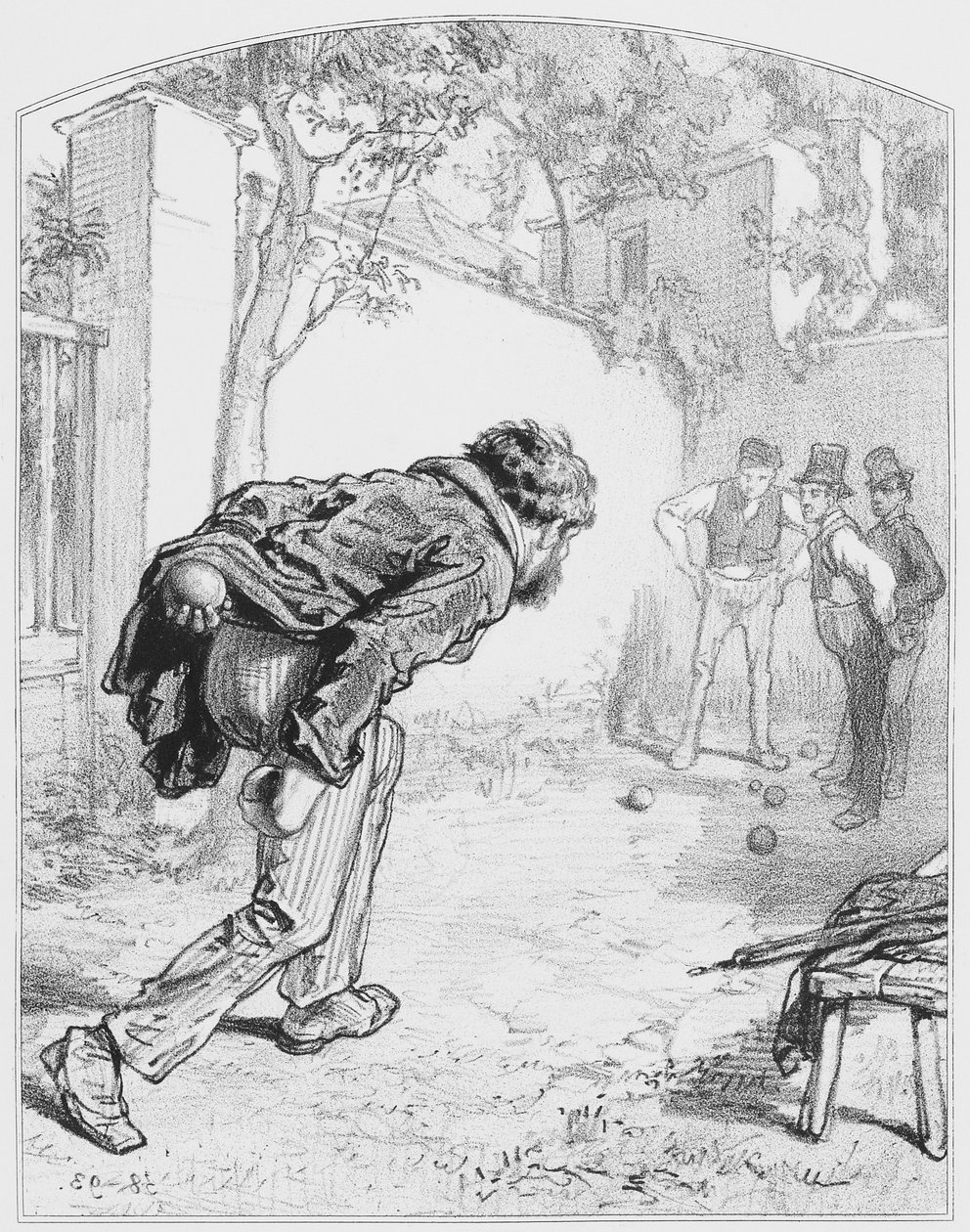 Les boules, levy 11 teoksesta Les Toquades, 1858. tekijältä Paul Gavarni