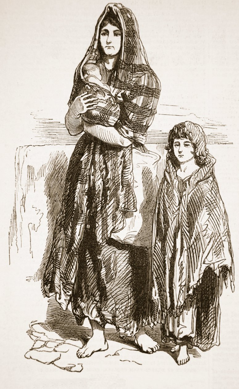 Nainen ja tyttö Saltmarketissa, Glasgow, "The Illustrated London News", 1849 tekijältä Paul Gavarni