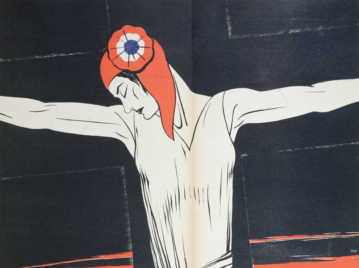Marianne Crucified, kuvitus Paul Iriben (1883-1935) "Parlons Francaisista", julkaisija Editions Floury, Paris 1934 tekijältä Paul Iribe