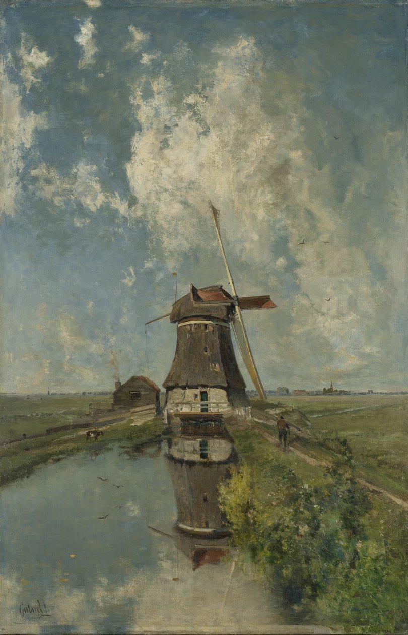 Tuulimylly polderivesiväylällä, joka tunnetaan nimellä Heinäkuussa, n. 1889 tekijältä Paul Joseph Constantin Gabriel