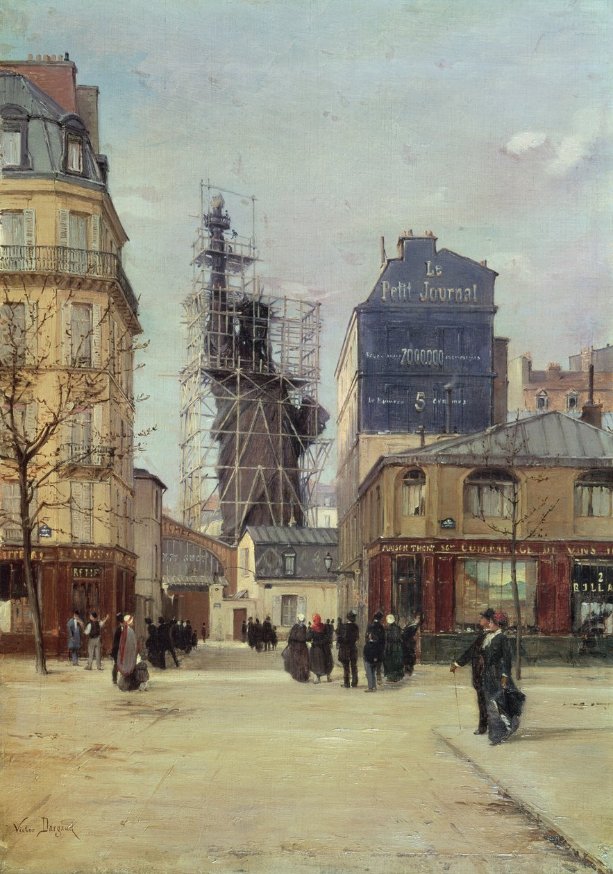 Vapaudenpatsas, Bartholdi, Gayetin valimon työpajassa, Rue de Chazelles, ennen hänen lähtöään New Yorkiin, 1883 tekijältä Paul Joseph Victor Dargaud