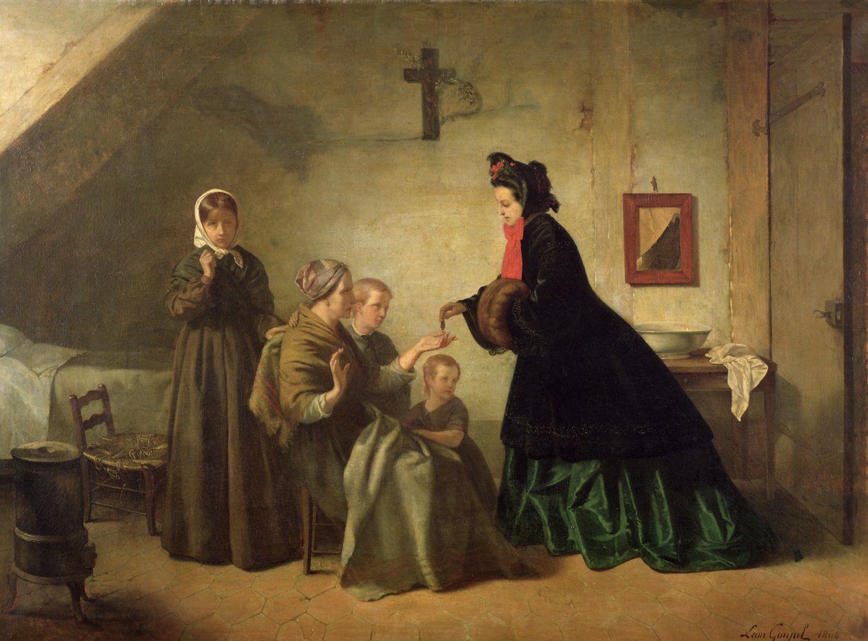 Keisarinna Eugenie (1826-1920) Vierailee onnettomien luona, 1864 tekijältä Paul Leon Lucien Gopil