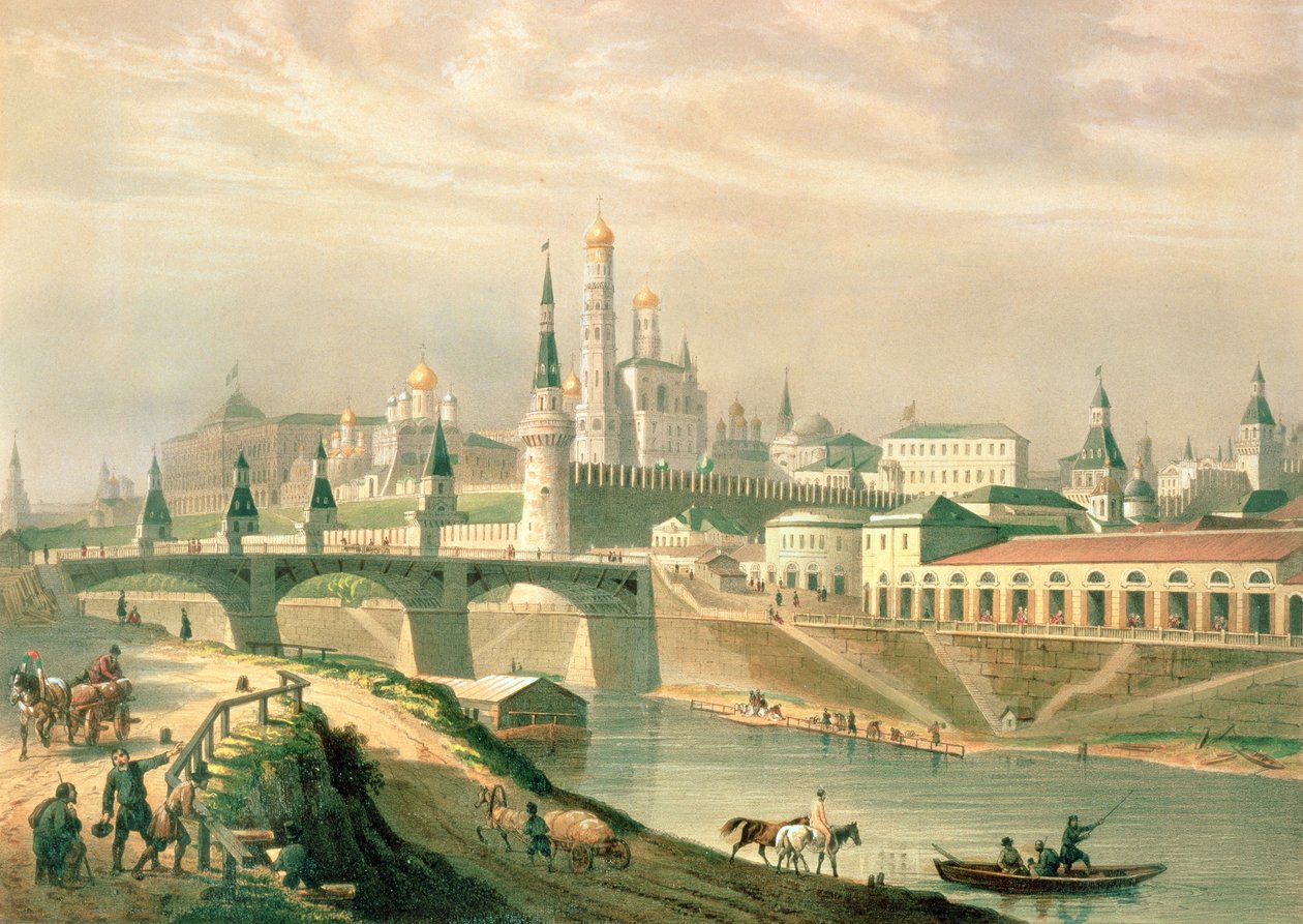 Näkymä Moskovan Kremliin, 1830 (värilitografia) tekijältä Paul Marie Roussel