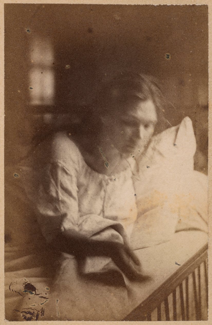 Hysteerinen epilepsia, kohtaus, terminaalinen vaihe, melankolinen delirium, kuvitus teoksesta "Iconographie Photographique de La Salpetriere", Bourneville et P. Regnard, levy XXI, Pariisi, 1876 (albumiprintti tekijältä Paul Regnard
