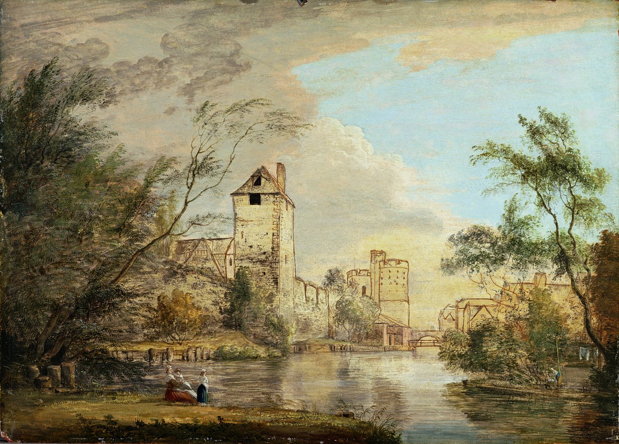 Keskeneräinen näkymä West Gatelle, Canterbury, n. 1790-1800 (kynä, ruskea muste ja öljy paperille) tekijältä Paul Sandby