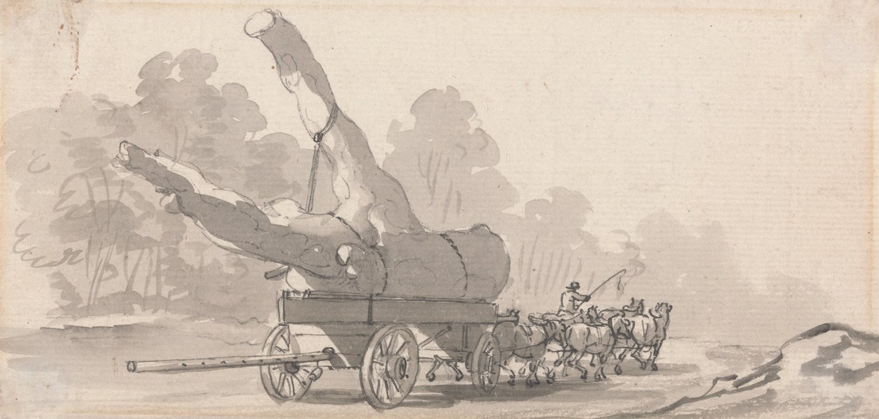 Kärry, jossa suuri puunrunko tekijältä Paul Sandby