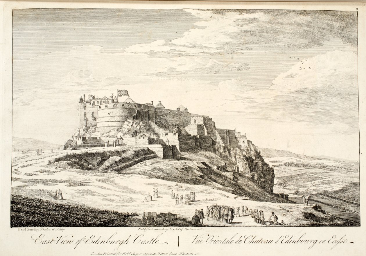 Edinburghin linnan itäinen näkymä, Skotlannin Edinburghin linnan itäinen näkymä, n. 1780 tekijältä Paul Sandby