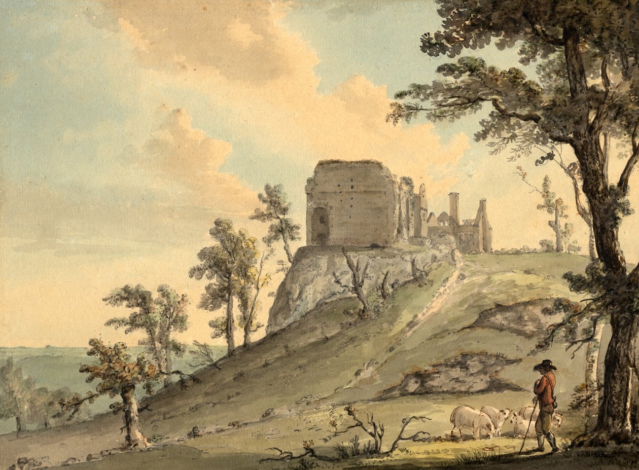 Penllyn Castle (kynä ja akvarelli paperille (kortille)) tekijältä Paul Sandby