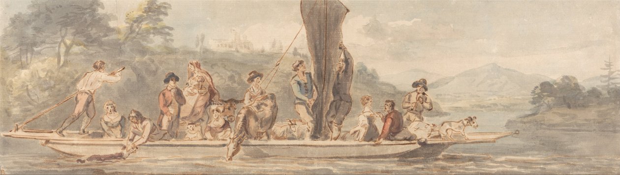 River Ferry, jossa on paljon matkustajia ja eläimiä tekijältä Paul Sandby