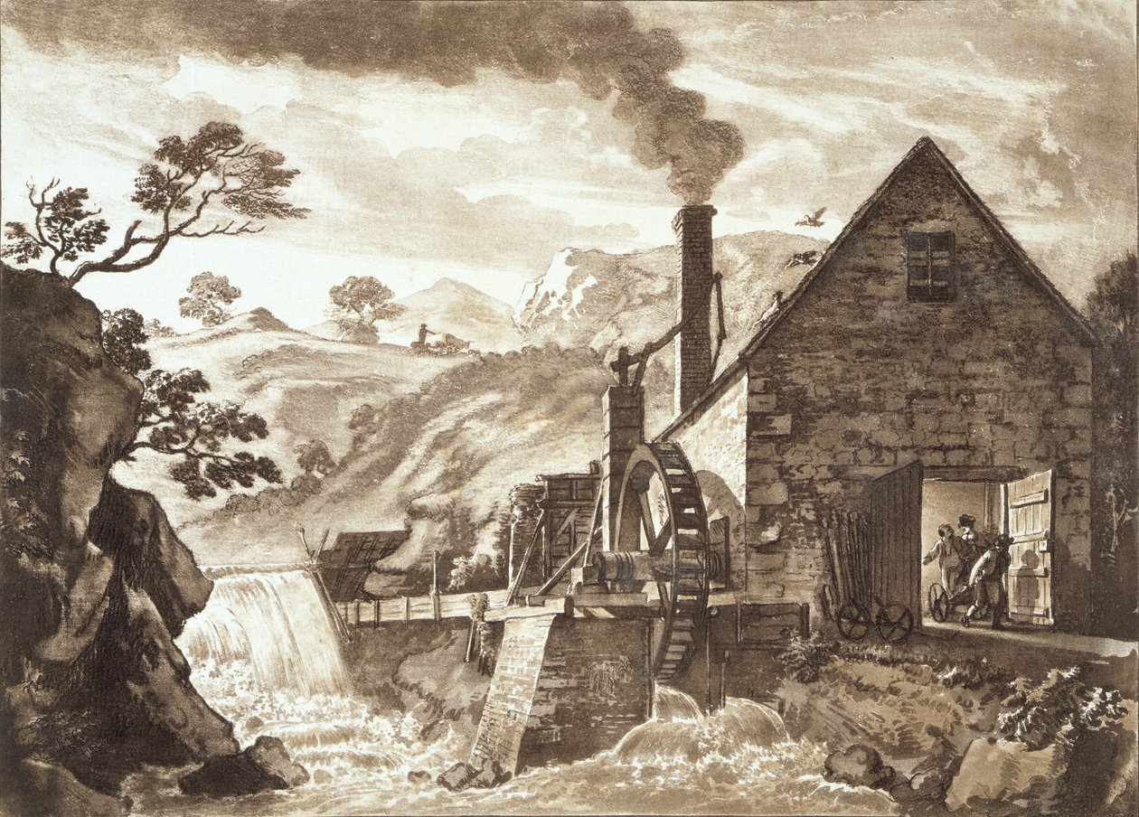 Rautatako Dolgellin ja Barmouthin välillä Merionethshiressä, julkaistu 1776 tekijältä Paul Sandby