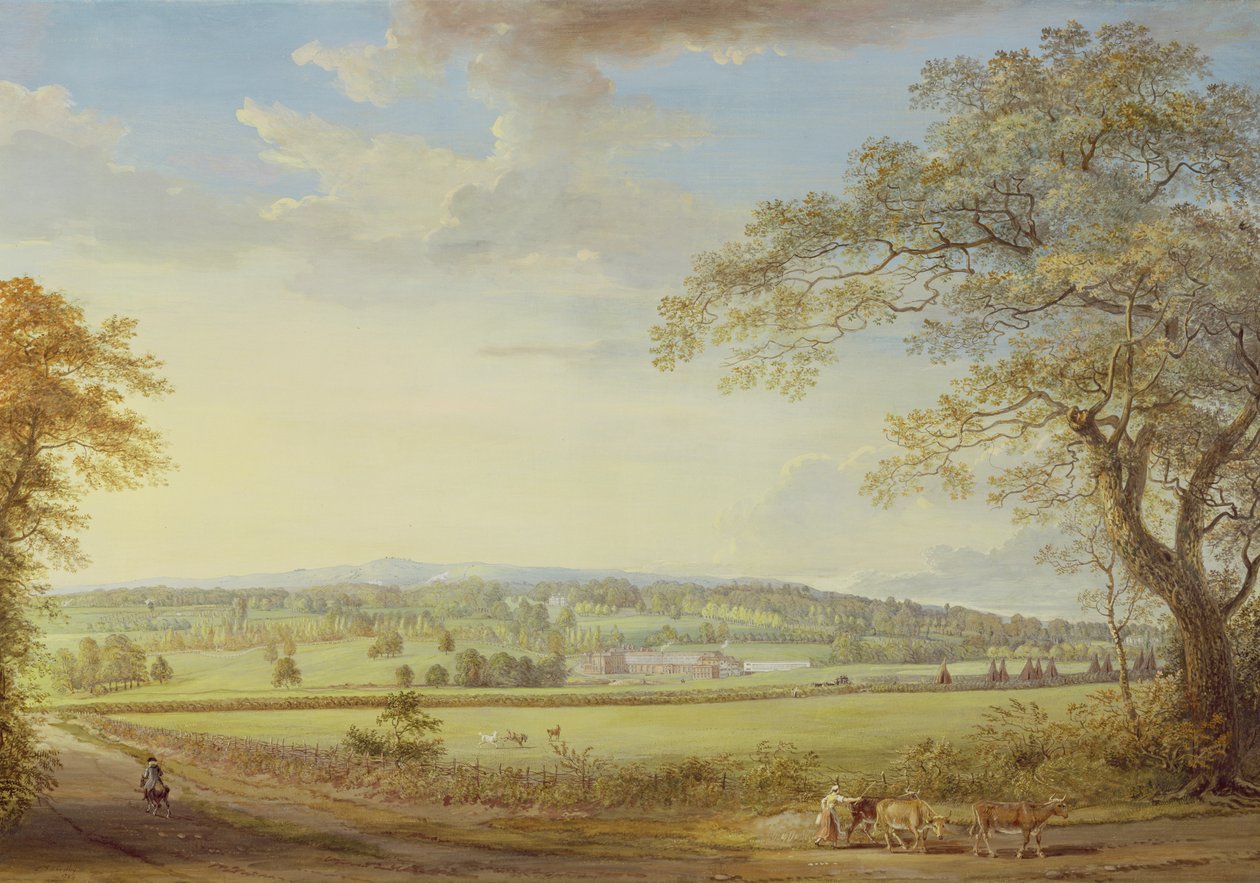 Whatman Turkey Mill Kentissä, 1794 (guassi, vartaloväri, wc ja kynä kankaalle asetettu paperille) tekijältä Paul Sandby
