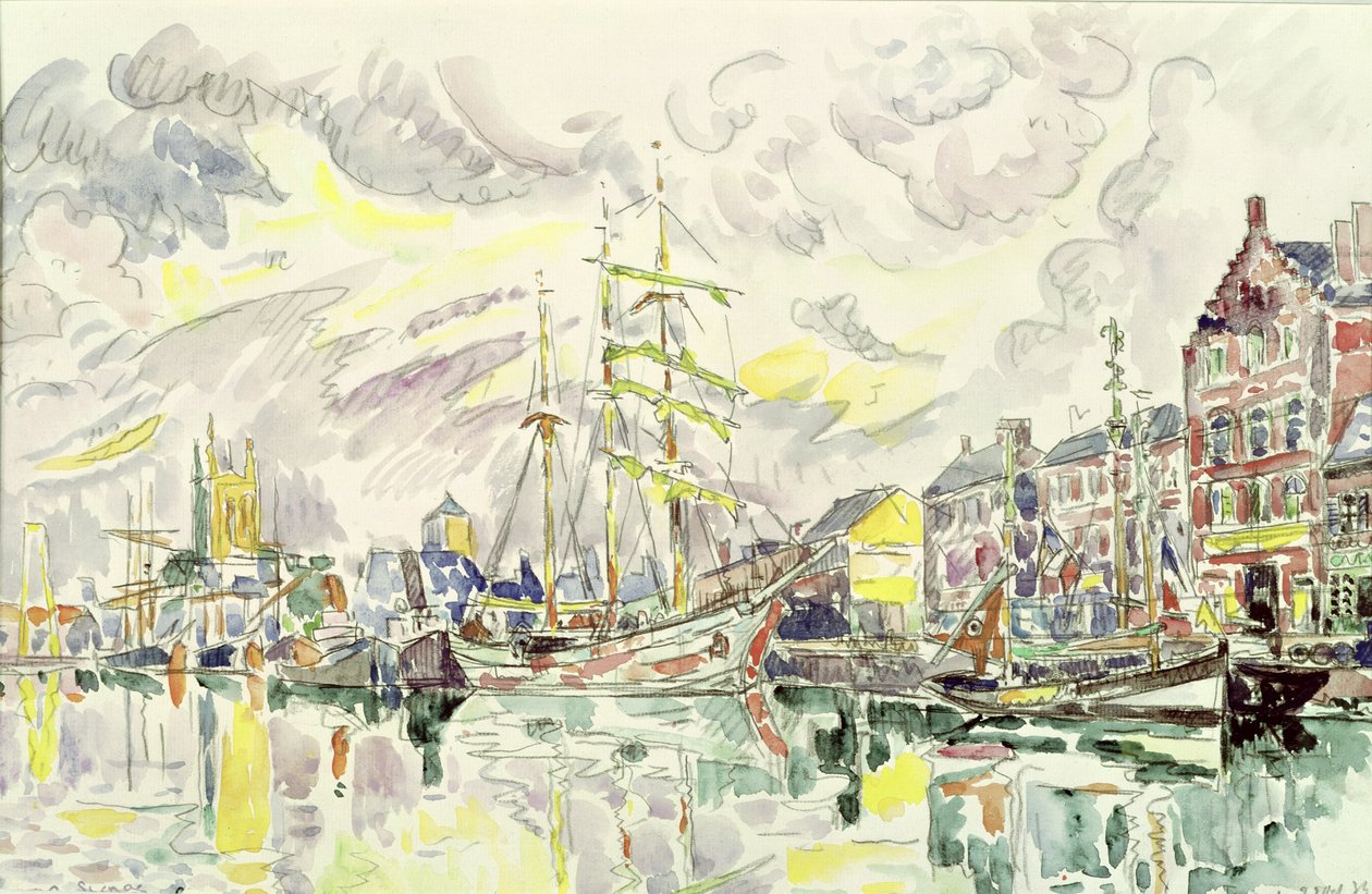 Fecamp, 1934 (kynä ja wc paperilla) tekijältä Paul Signac