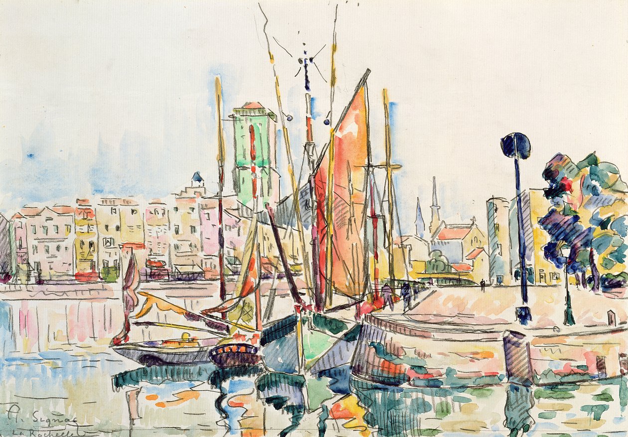 La Rochelle: Veneitä ja taloja (wc paperilla) tekijältä Paul Signac