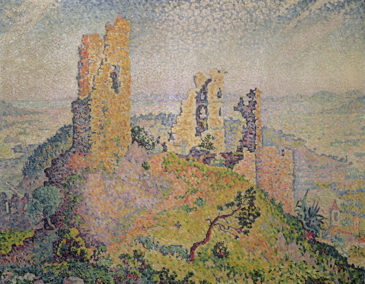 Maisema raunioineen linnan kanssa tekijältä Paul Signac
