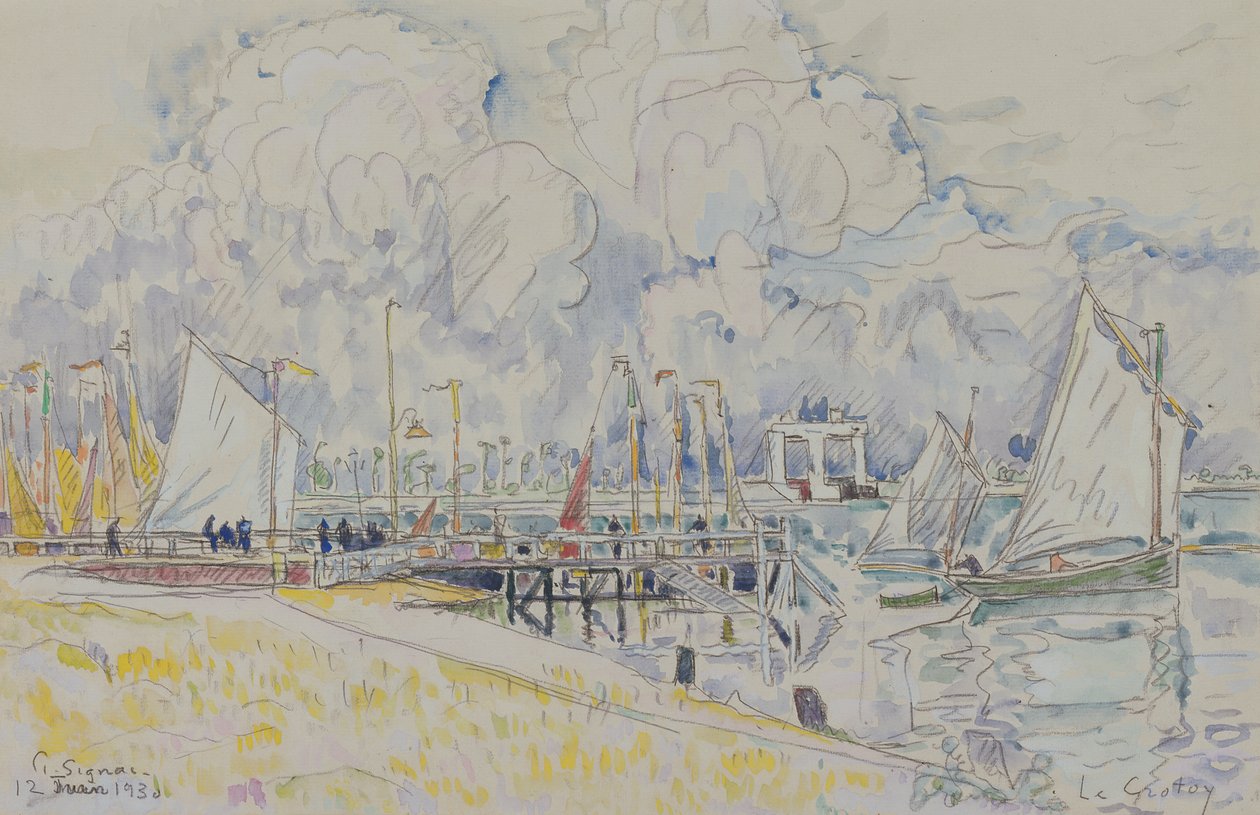 Le Crotoy, 1930 (wc ja lyijykynä paperille) tekijältä Paul Signac