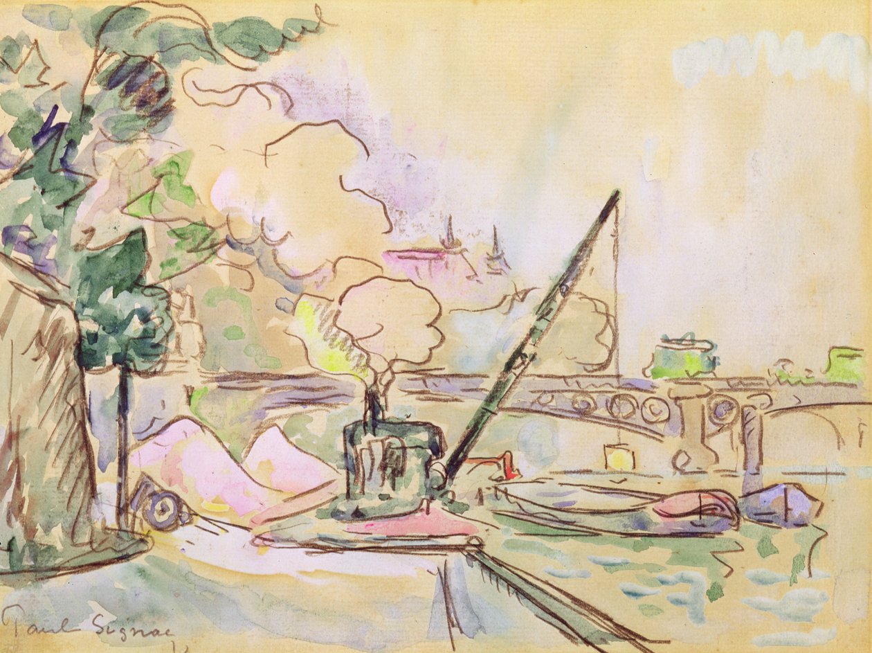 Pont du Louvre, 1928 (akvarelli paperille) tekijältä Paul Signac