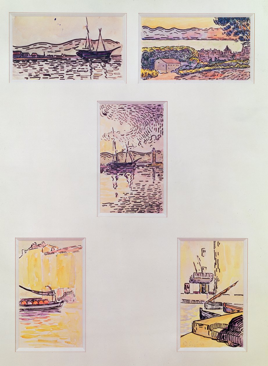 Saint Tropez (viisi akvarellia), noin 1900 (akvarelli paperille). tekijältä Paul Signac