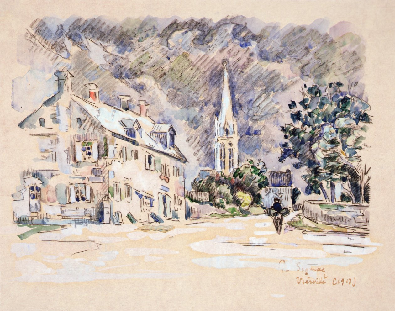 Vierville (Calvados) 1913 (musta värikynä ja wc paperilla) tekijältä Paul Signac