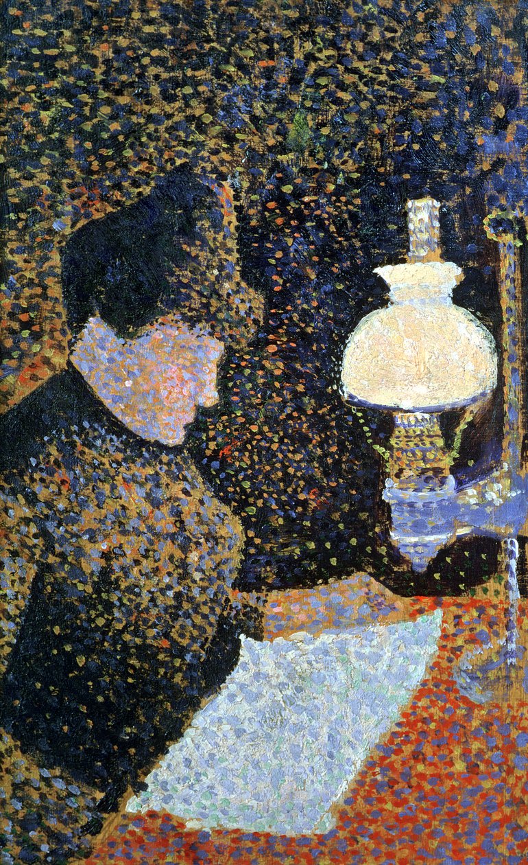Nainen lampun ääressä, 1890 (paneeli) tekijältä Paul Signac