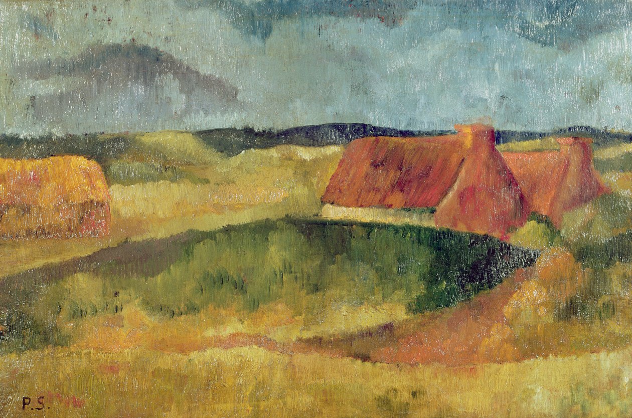 Olkikattoiset mökit Pouldussa, 1894 tekijältä Paul Sérusier