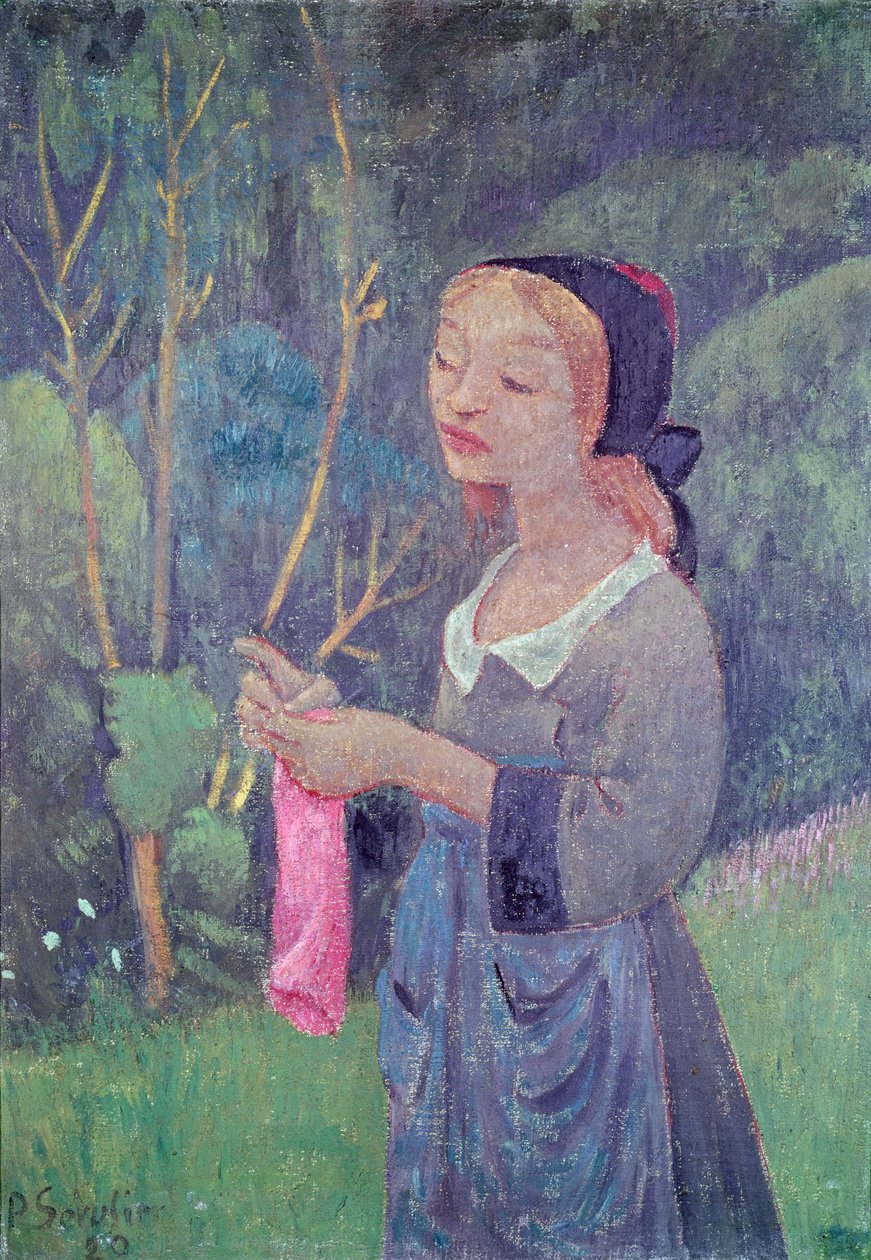 Nuori tyttö vaaleanpunaisissa sukkahousuissa tai nuori bretonilainen neule, 1920 tekijältä Paul Sérusier