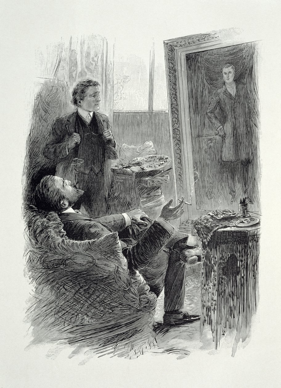 Kuvitus Oscar Wilden (1854-1900) teoksesta Dorian Grayn kuva, kaiverrus E. d