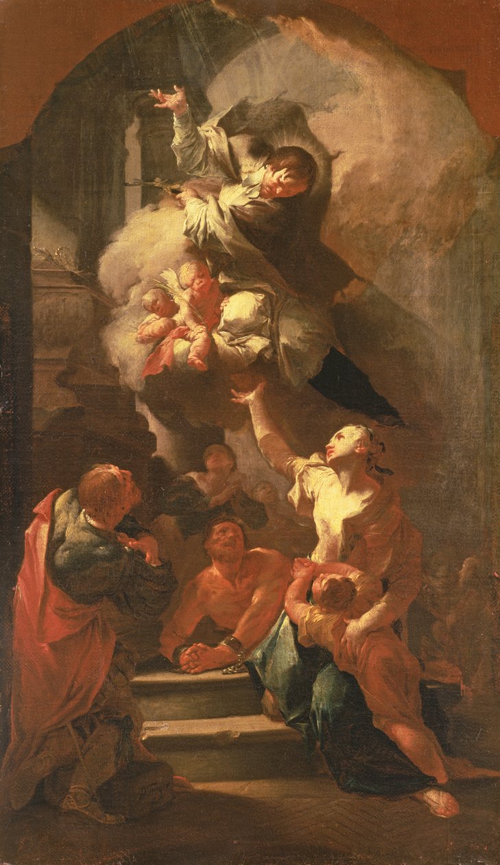 Pyhä Johannes Nepomuk lohduttamassa sorrettuja, n. 1748 tekijältä Paul Troger