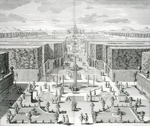 Watergardens from "Furstlicher Baumeister", kaiverrus Karl Remshard (1678-1735), julkaistu noin 1711-16 (kaiverrus) tekijältä Paul Decker
