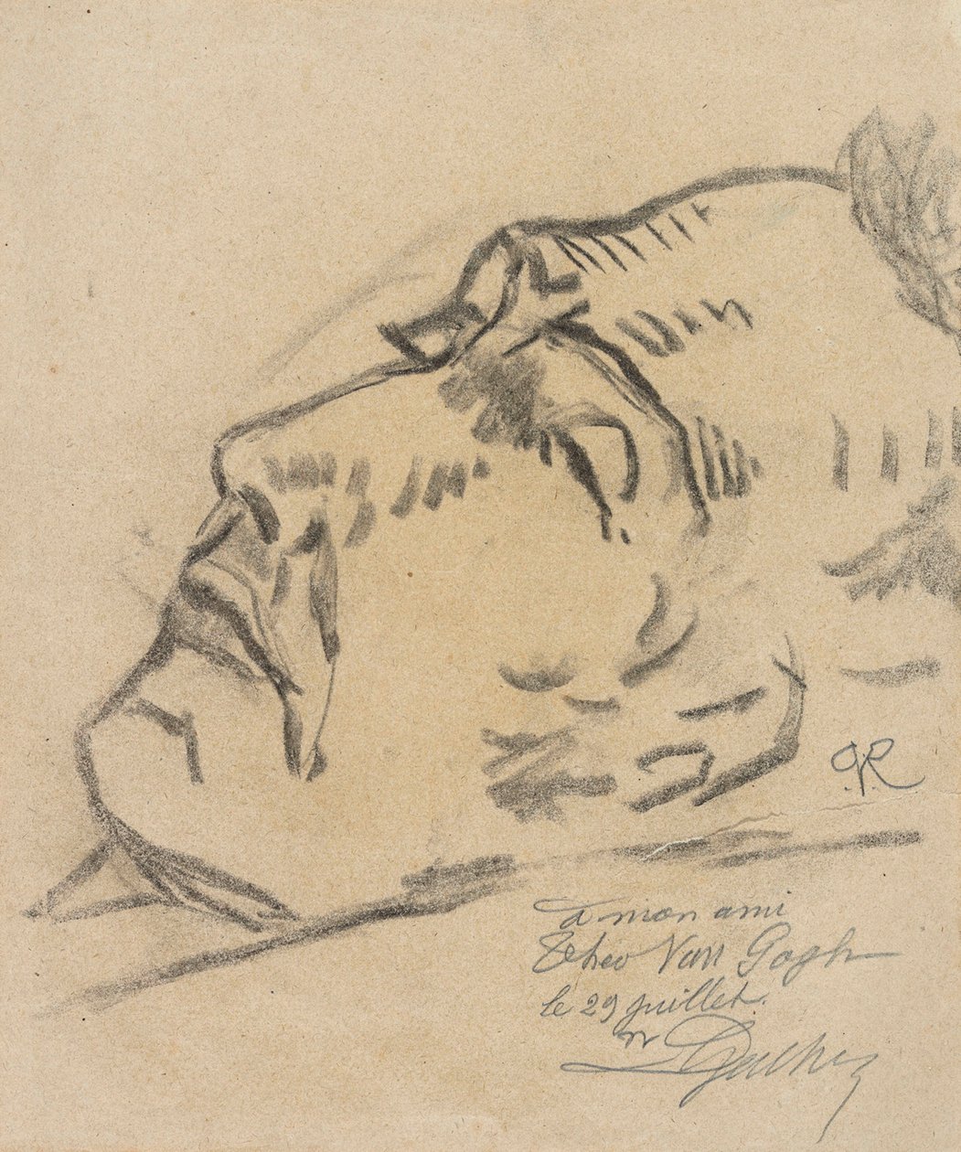 Vincent van Gogh (1853-1890) kuolinvuoteellaan, piirros Paul Ferdinand van Ryssel (Paul Gachetin salanimi) tekijältä Paul  Gachet