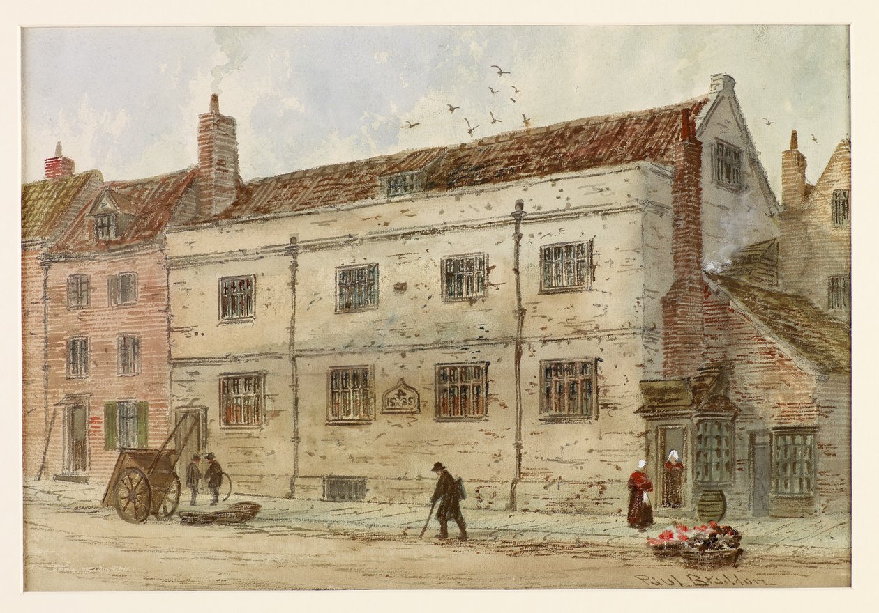 Old Grammar School, 1800-luvun loppupuoli ja 1900-luvun alku (akvarelli ja lyijykynä). tekijältä Paul (1866 1938) Braddon