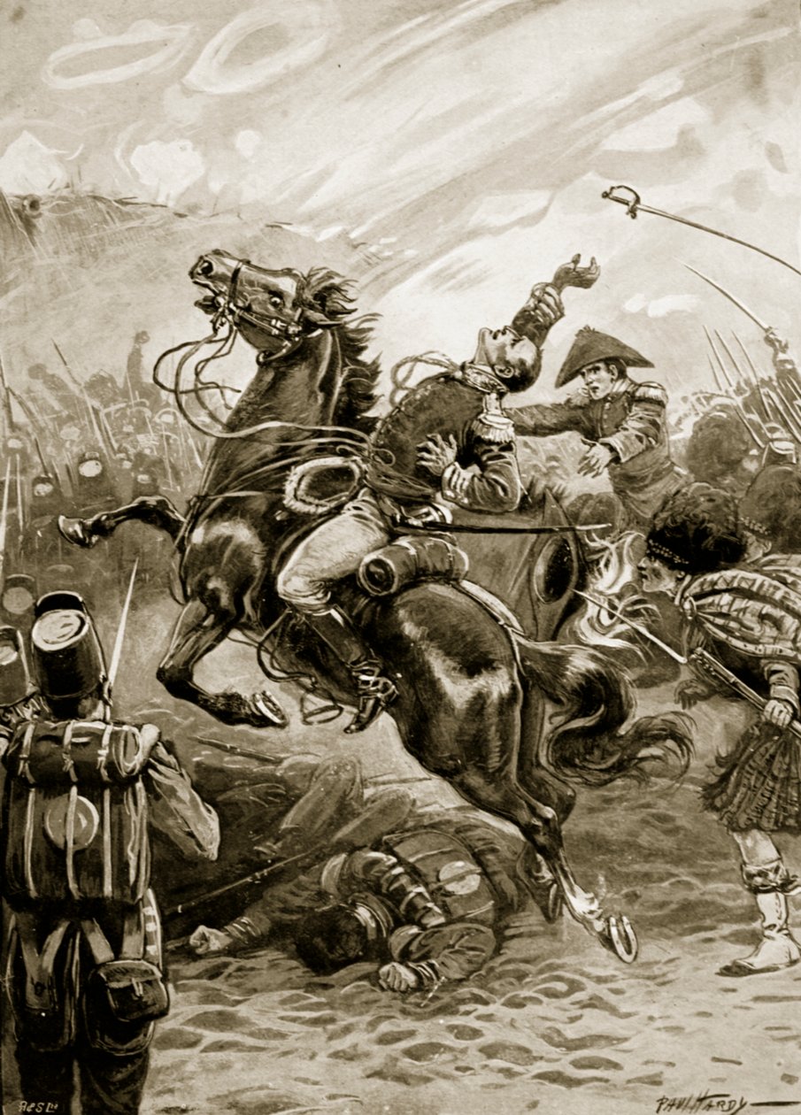 Sir Edward Pakenhamin kuolema, kuvitus teoksesta "Battles of the Nineteenth Century", kirjoittanut Archibald Forbes, G.A. Henty ja majuri Arthur Griffiths (litho) tekijältä Paul (after) Hardy