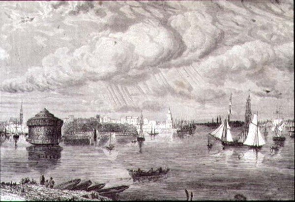 New Yorkin satama 1860-luvulla (kaiverrus) tekijältä Paul (after) Huet
