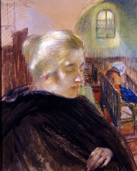 Madame Besnardin muotokuva (pastelli paperille) tekijältä Paul Albert (attr. to) Besnard