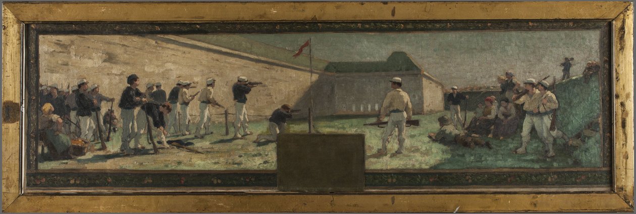 Arcueil-Cachanin kaupungintalon luonnos: Le Tir, vuonna 1888 (öljy kankaalle) tekijältä Paul Albert Baudouin