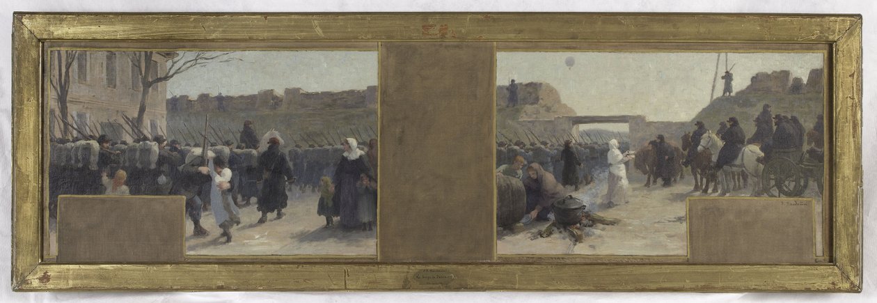 Hôtel de Villen prefektin toimiston luonnos: Joukkojen poistuminen Pariisin piirityksen aikana vuonna 1870. tekijältä Paul Albert Baudouin