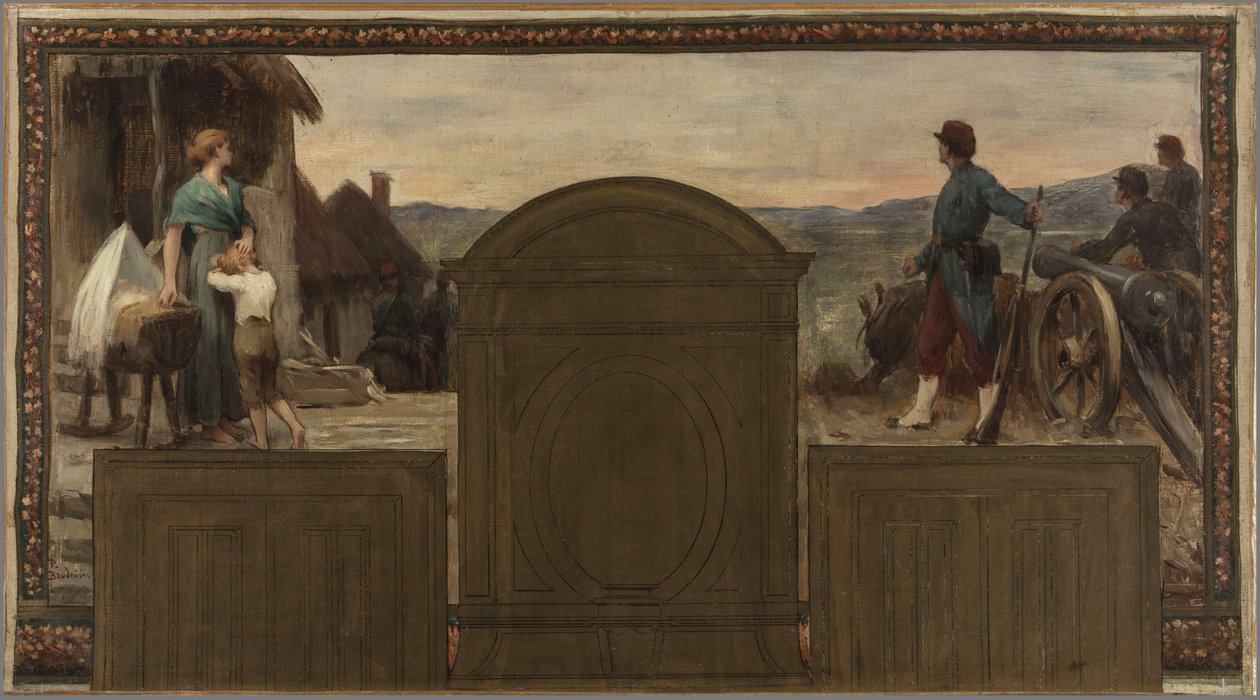 Luonnos Saint-Maur-des-Fossésin kaupungintaloa varten: Maternité et Patrie - La défense de la Patrie, 1883 (öljy kankaalle (panssari)). tekijältä Paul Albert Baudouin