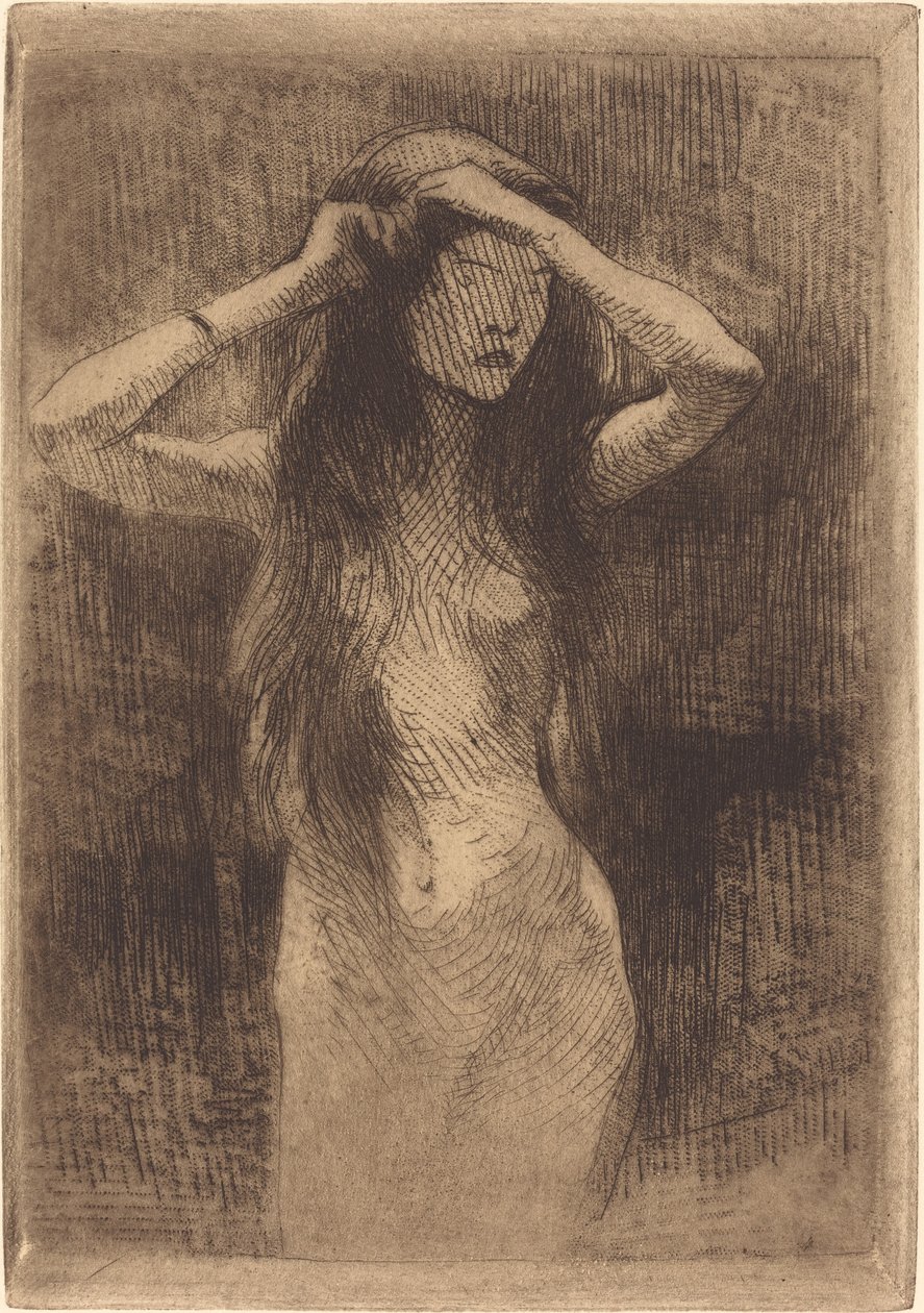 Hiuksiaan kampaava alaston tyttö, 1887. tekijältä Paul Albert Besnard