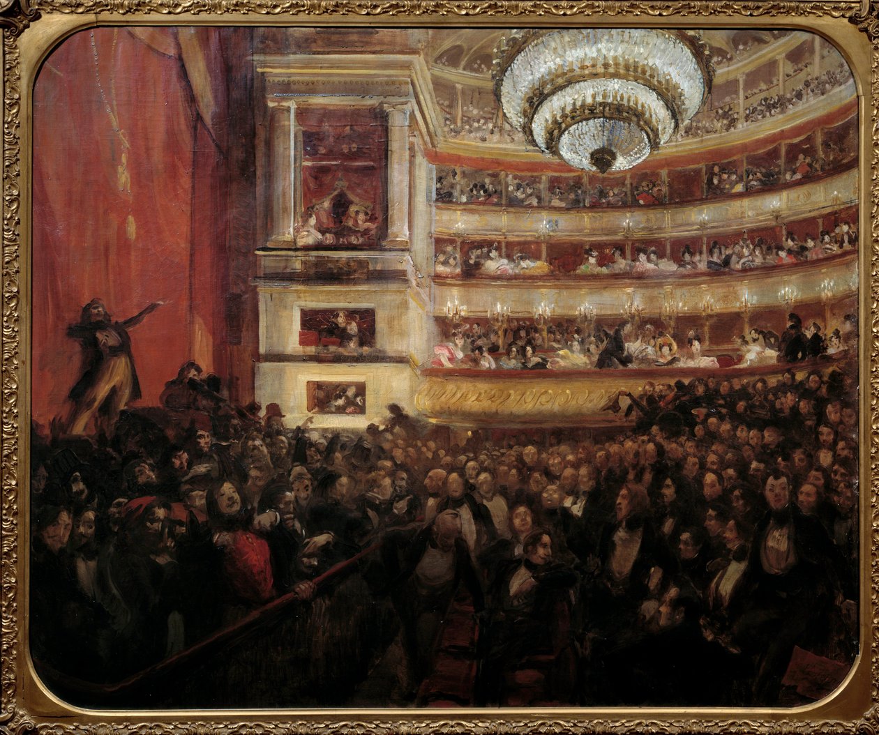 Hernani Ensiesitys Victor Hugon (1802-1885) teoksen "" Hernani" -esitys Comedie Francaisessa 25.2.1830. Paul Albert Besnardin (1849-1934) maalaus 1800-luvun aurinko. 1,05x1,22 m Pariisi, talo Victor Hugo tekijältä Paul Albert Besnard