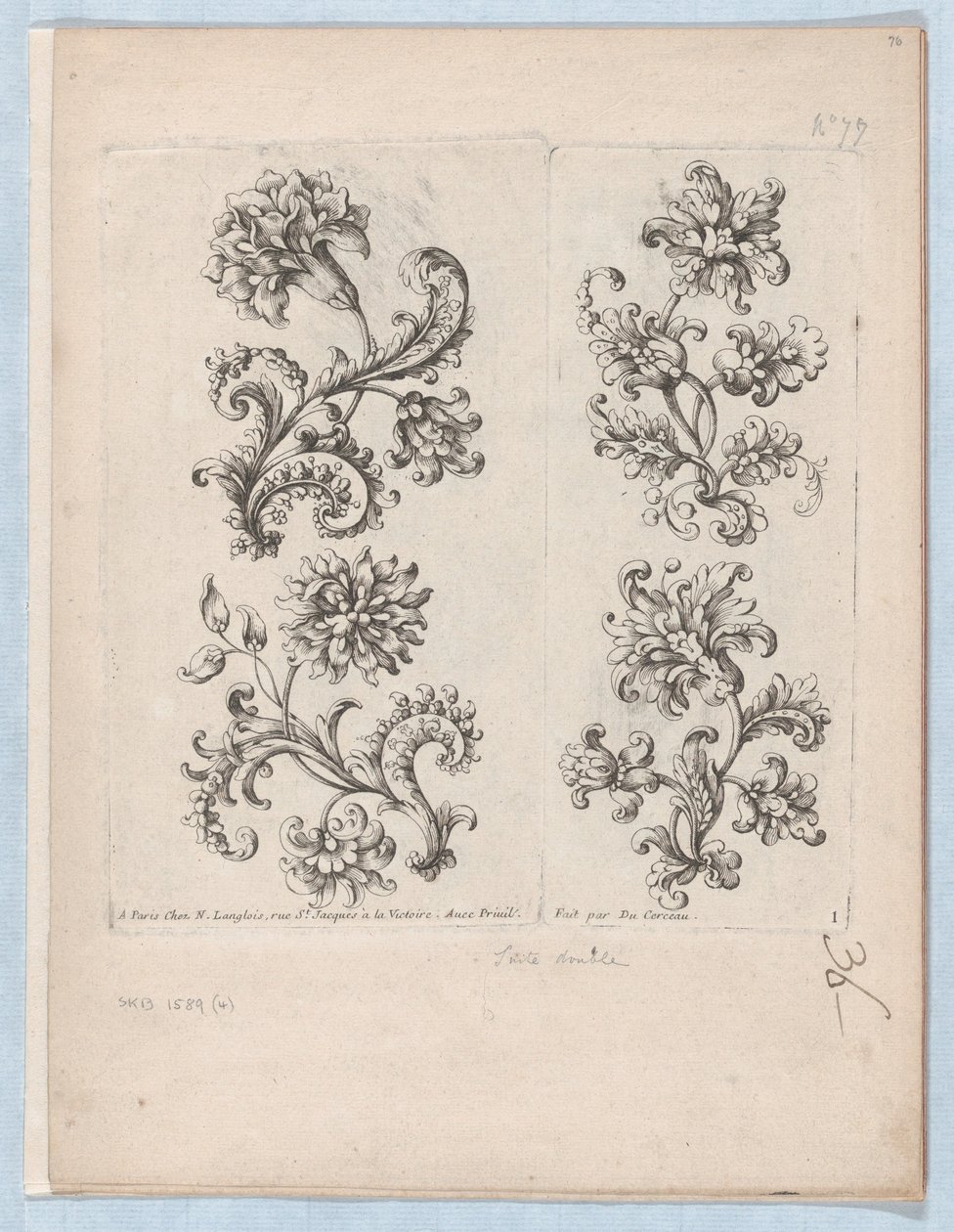 Sarja pieniä kukka-aiheita, levy 1, n. 1670-85, n. 1670-85. tekijältä Paul Androuet Du Cerceau