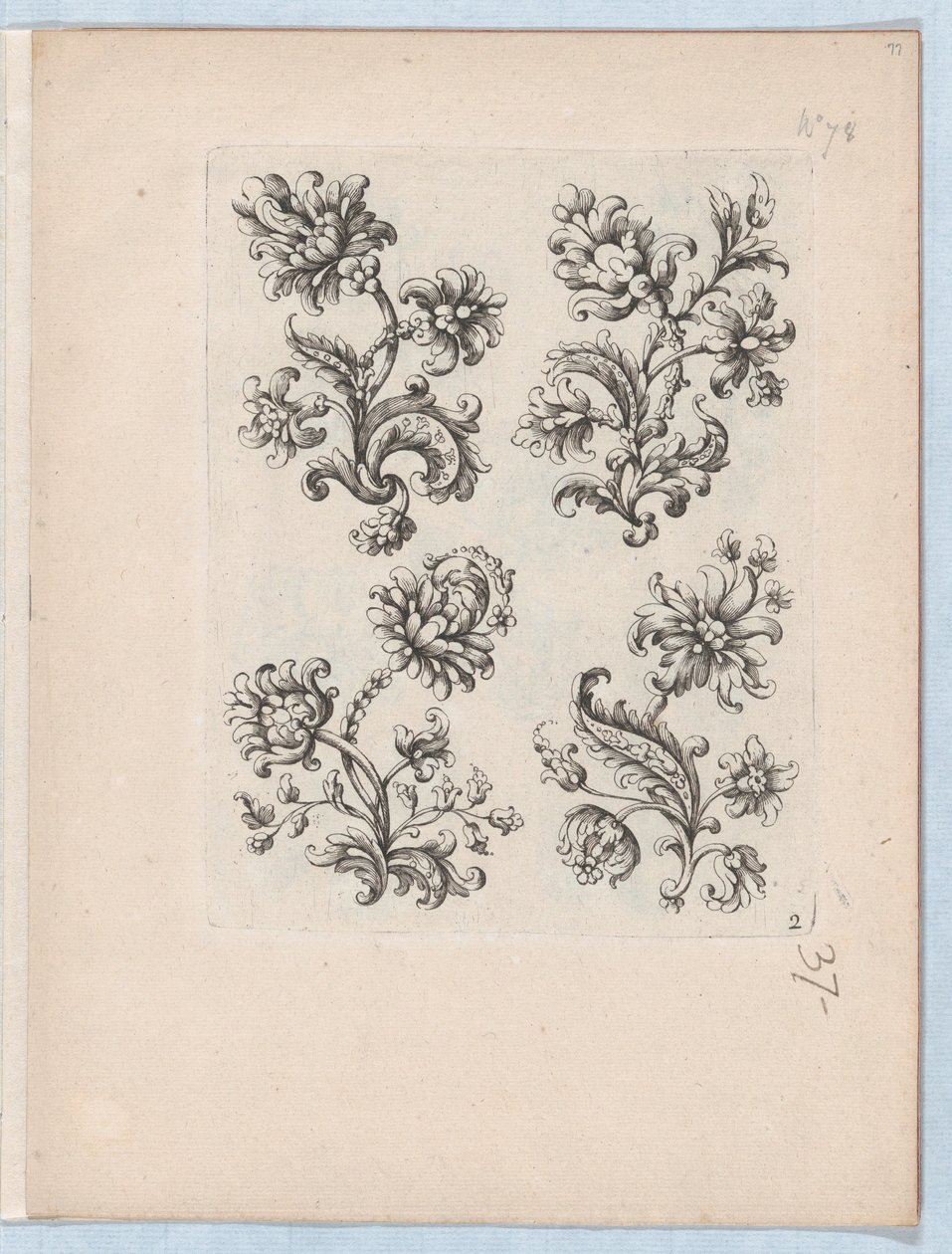 Sarja pieniä kukka-aiheita, levy 2, n. 1670-85, n. 1670-85. tekijältä Paul Androuet Du Cerceau