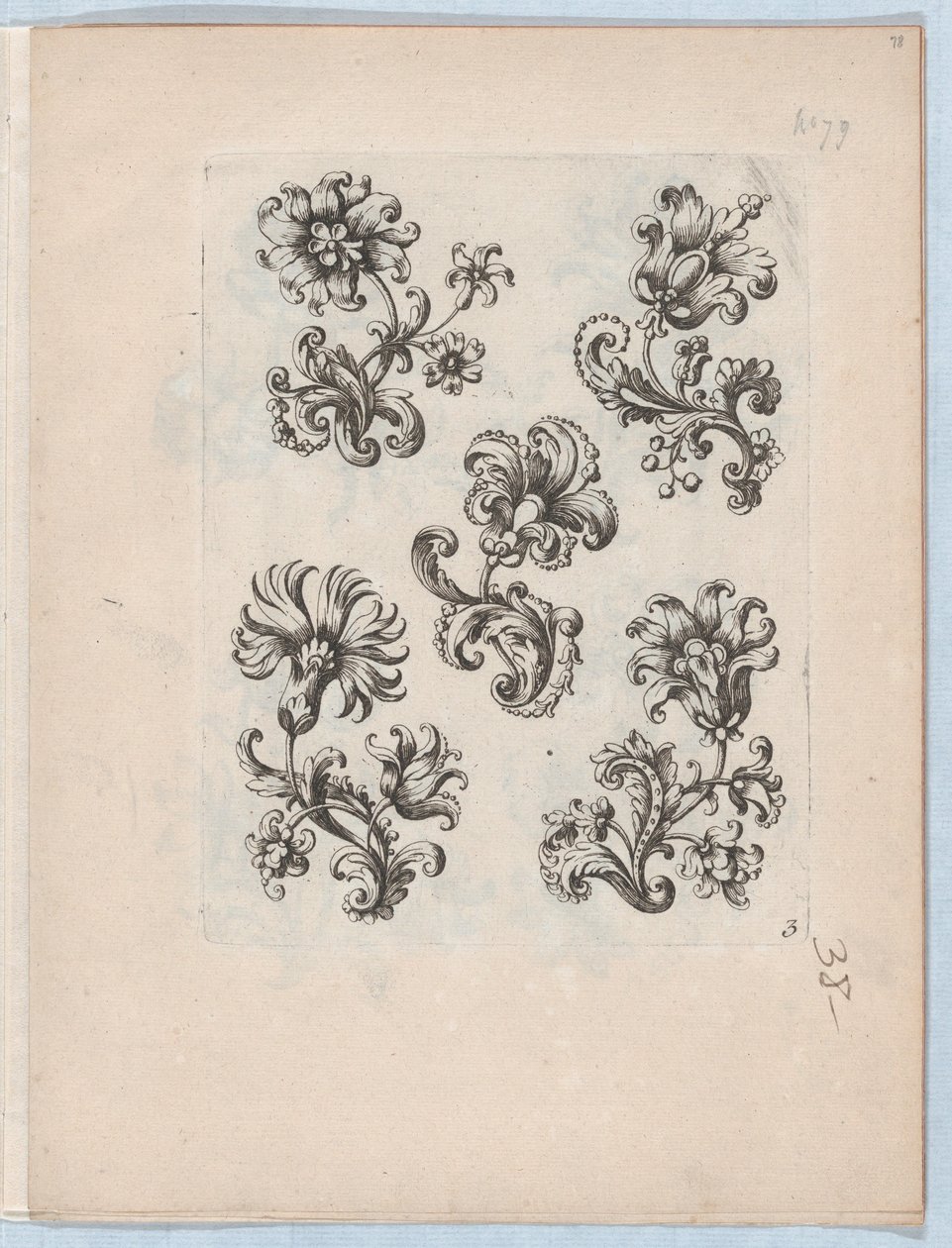 Sarja pieniä kukka-aiheita, levy 3, n. 1670-85, n. 1670-85. tekijältä Paul Androuet Du Cerceau