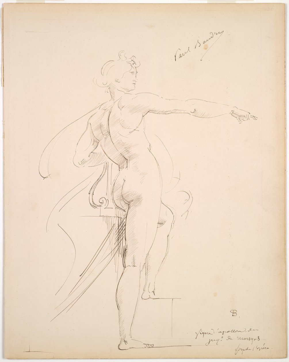 Tutkimus Apollosta Marsyas recto, Face in Profile verso, 1860-luvun loppu. tekijältä Paul Baudry
