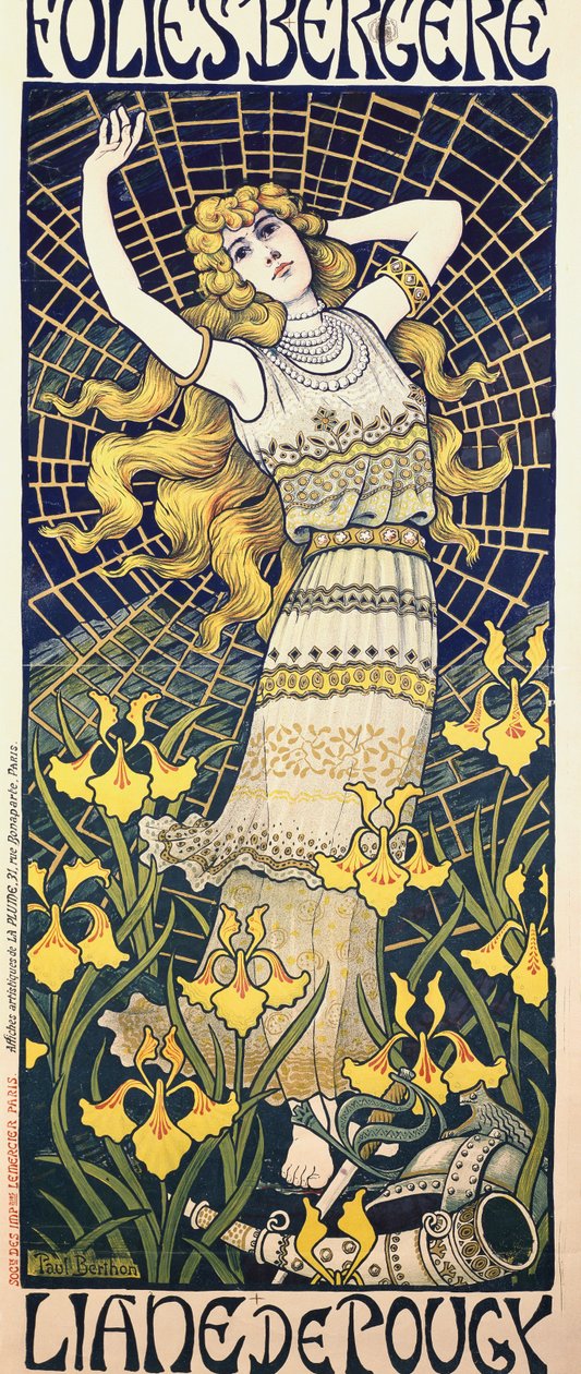 Juliste tanssija Liane de Pougyn (1869-1950) esitykseen Folies Bergeressä, Pariisissa tekijältä Paul Berthon