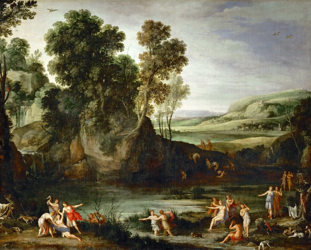 Ranskalainen:  Diane découvrant la grossesse de Callisto Landscape with Diana Discovering the Pregnancy of Callisto: Diane découvrant la grossesse de Callisto Landscape with Diana Discovering the Pregnancy of Callisto tekijältä Paul Bril