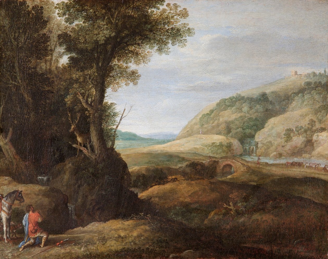 "Maisema St Hubertin ja polttarin kanssa", 1500-luvun loppu tai 1600-luvun alku tekijältä Paul Bril