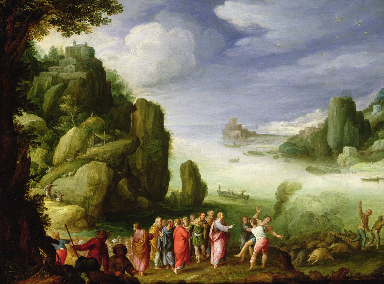 Kristus parantaa Gerasan riivattuja, 1608 (öljy kuparille) tekijältä Paul Bril