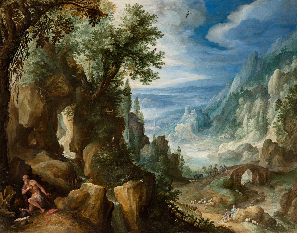 Vuoristomaisema Pyhän Hieromuksen kanssa, 1592 (öljy kuparille paneelissa) tekijältä Paul Bril