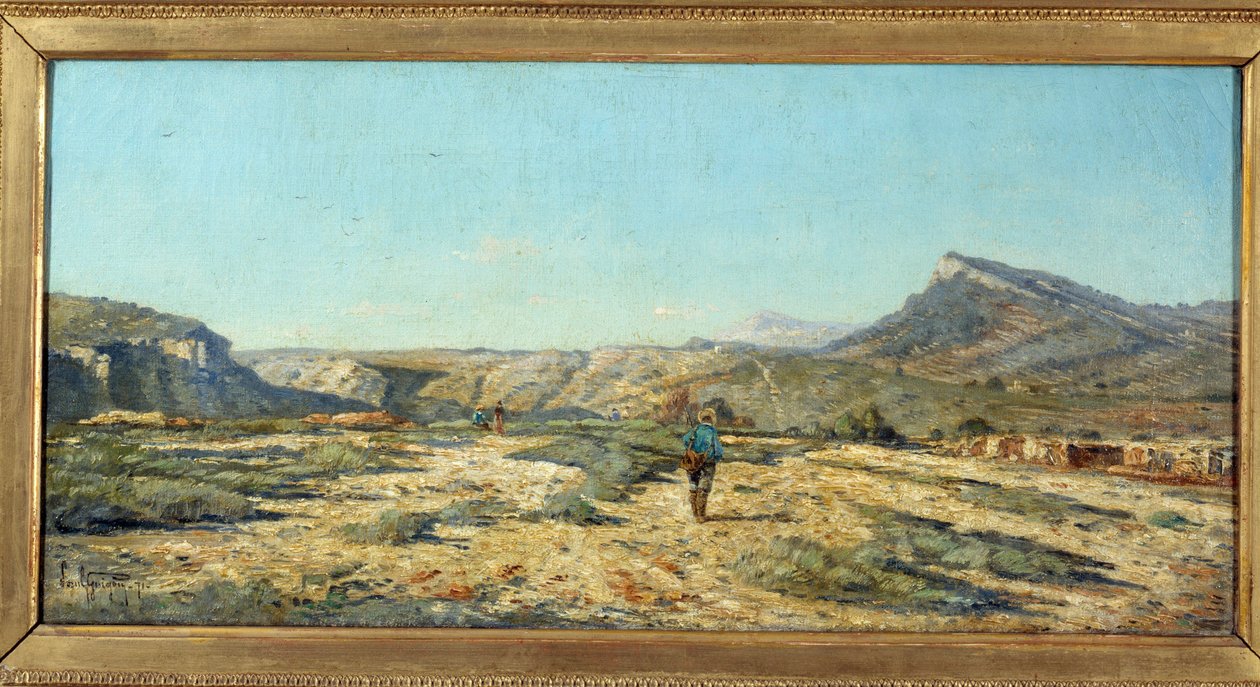 Allauchin kukkulat Kävelijä Provencen maisemassa. Paul Camille Guigoun (1834-1871) maalaus tekijältä Paul Camille Guigou