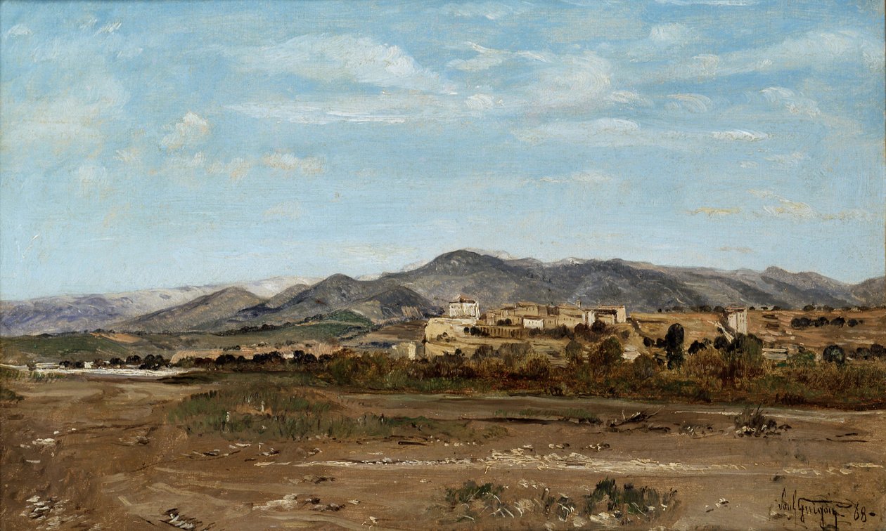Laurisin kylä Vauclusessa Durance-joen rannalla, 1868 tekijältä Paul Camille Guigou